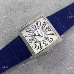 Replica Franck Muller SS Diamond Bezel Master Square Watch Blue Strap